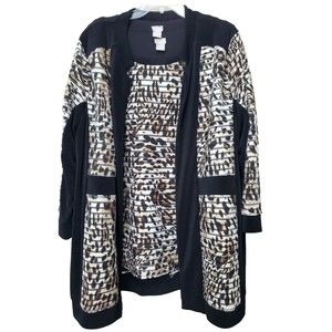 Chico's Black, Brown & Cream Animal Prinr Open-Front Jacket With Cardigan
